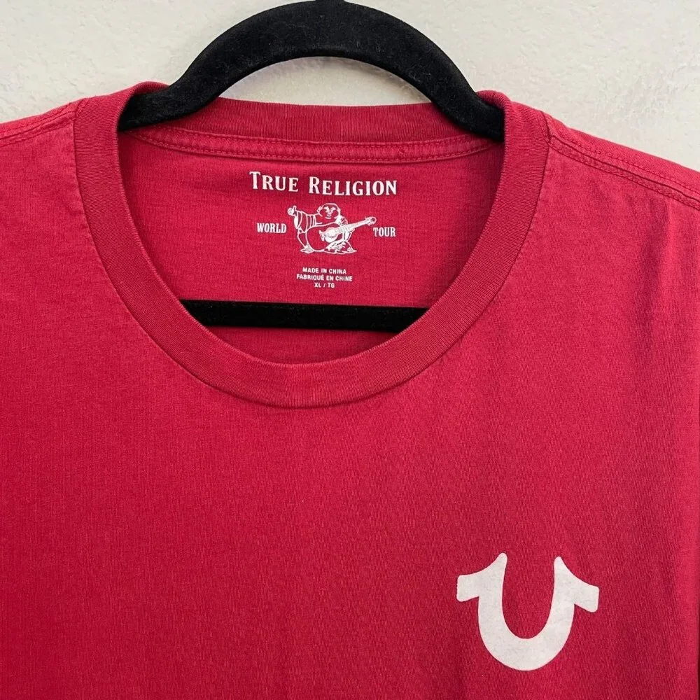 True Religion Mens XL T Shirt Red 100% Cotton‎ Casual Crew Neck Short Sleeve